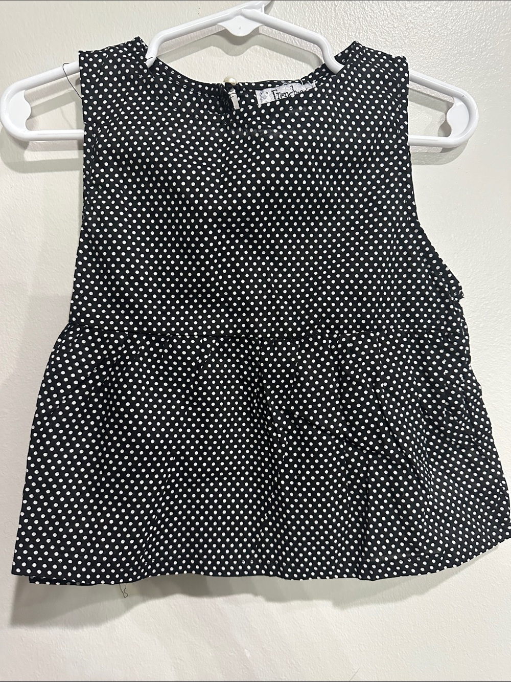 Frenchie Mini Couture 2T Black White Polka Dot Peplum Top NWT